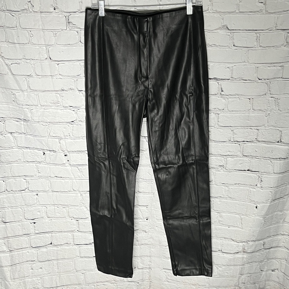 Ann Taylor Black Faux Leather Straight-Leg Pants